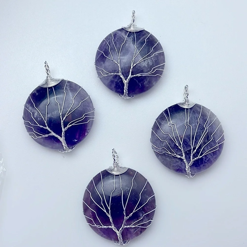 NEW!‎ Natural Amethyst and silver pendant for necklace
